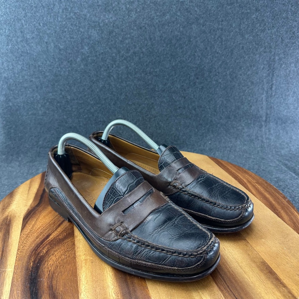 Cole Haan Country Mens 9.5 D Two Tone Croc Embossed Leather Penny Loafers 3118 - Picture 2 of 12